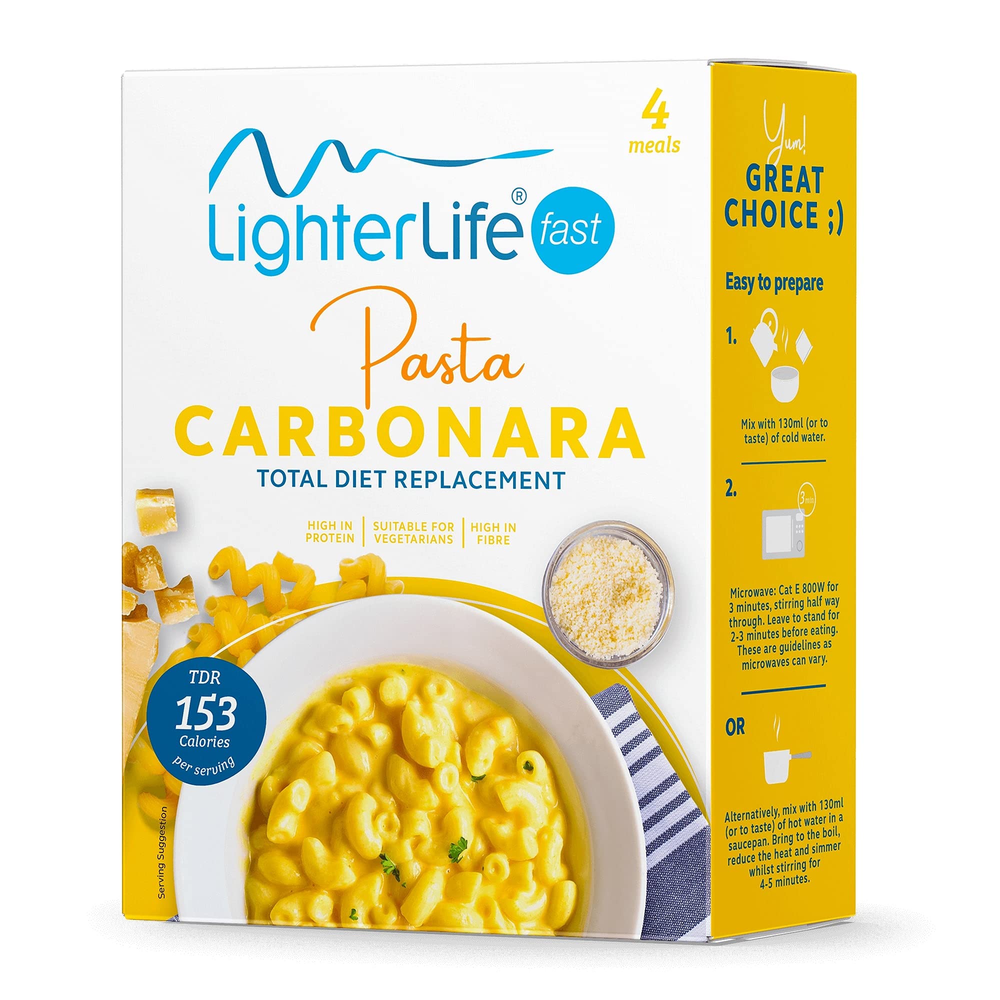 LighterLife Pasta Carbonara, High Protein Meal Replacement, with 25% of RDA Vitamins and Minerals, 4 x 41g Servings per Box