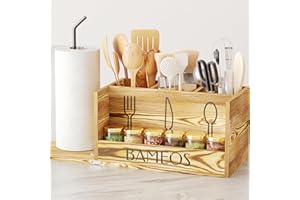 BAMEOS Utensil Holder for Kitchen Counter- Cooking Utensil Holder for Spatula Spoon Wire Utensil Organizer Metal Stainless Steel wooden Utensil Caddy Crock Flatware Storage for Countertop