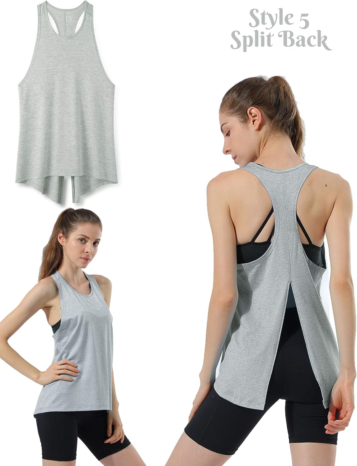 Liberty Imports Set of 5 Styles of Women's Heather Workout Tank Tops, Lightweight Active Yoga Training Sleeveless Shirts: Clothing