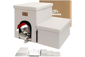 ZERBUGER Dog Stairs, Dog Steps for High Beds, Foldable Pet Stairs for Small Dogs Puppy Dog with Storage for Bed and Couch Hold Up to 150 lbs (Beige Gray, 2 Steps with Condo)