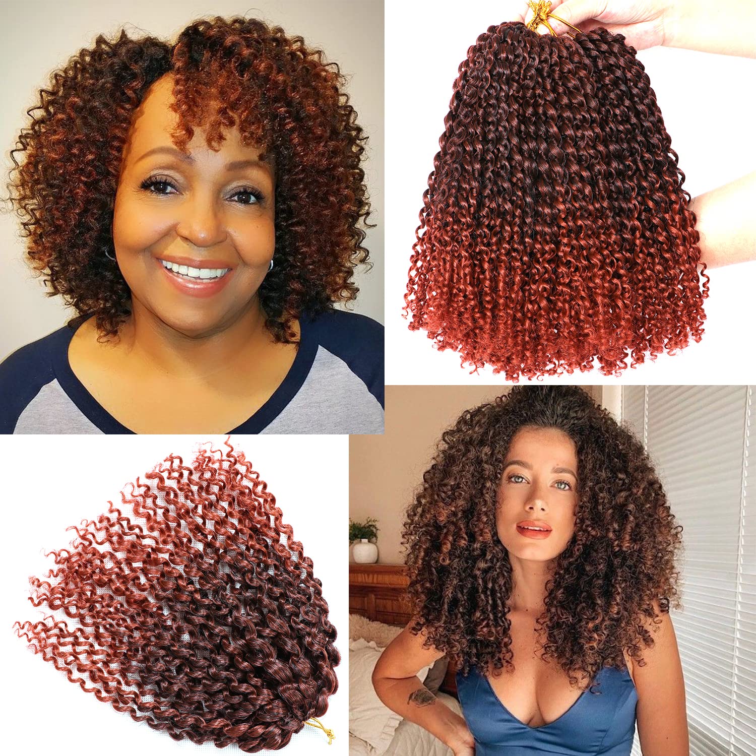 Photo 1 of 10 Inch Short Passion Twist Hair 8 Bundles Marlybob Crochet Hair Kinky Curly Crochet Hair for Black Women (8Bundles10 Inch, 1B/350#)