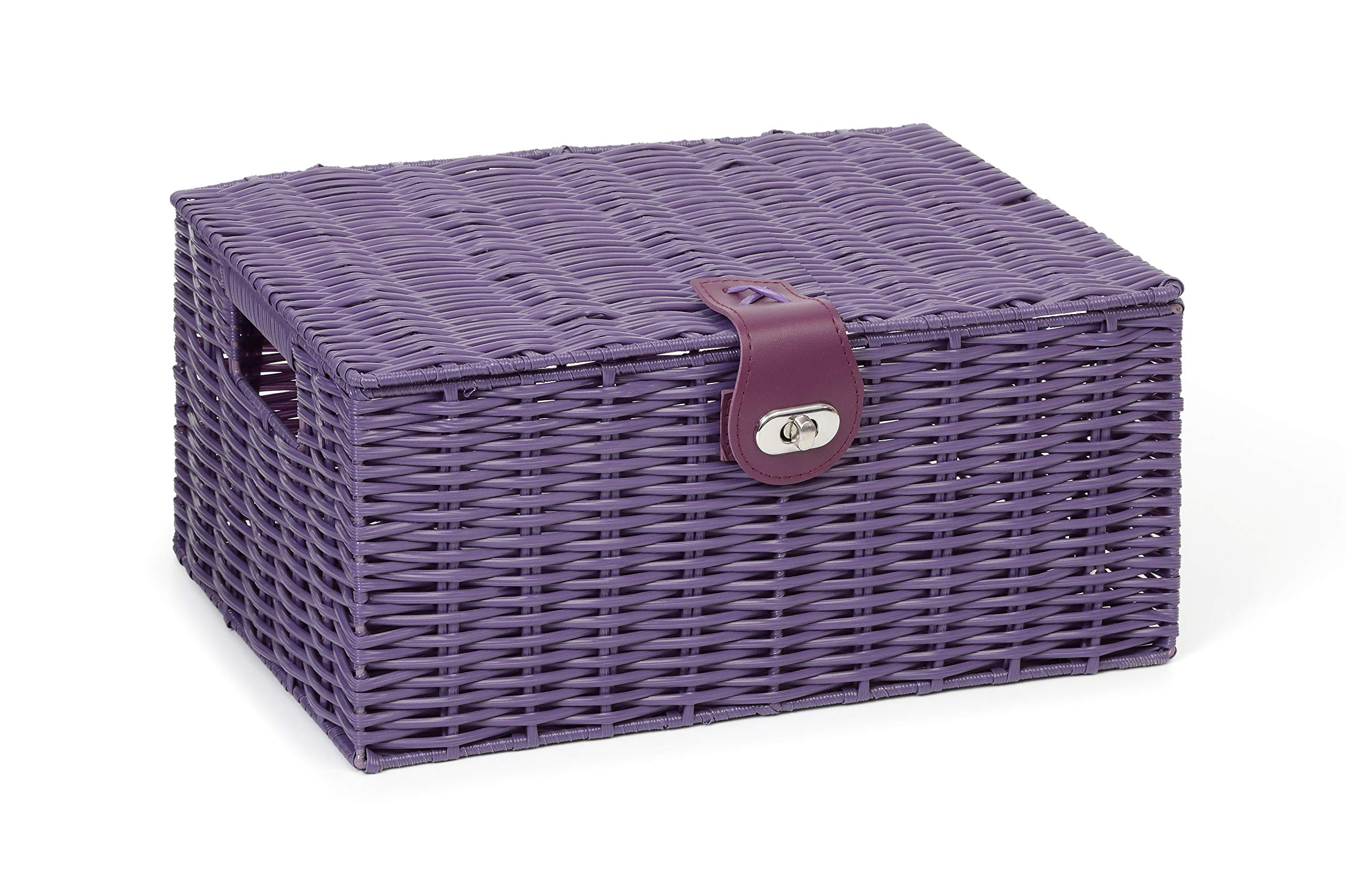Arpan Medium Resin Woven Storage Basket Box With Lid & Lock - Purple