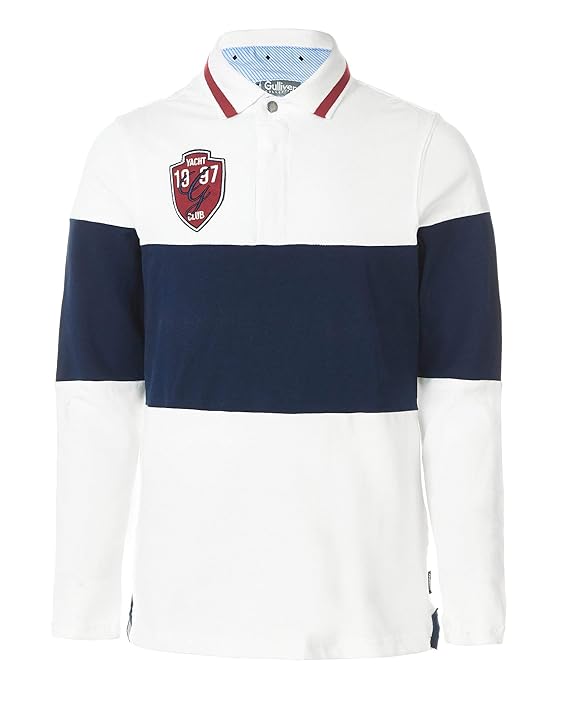 Gulliver Jungen Polo Shirt | Farbe Weiß Maritim | Langarm | mit Muster Druck | Baumwolle | für 8-13 Jahre