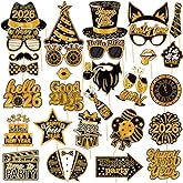 30 Piece Happy New Year Photo Booth Props – 2026 Party Supplies with Hats, Glasses, Masks, Signs, and Festive Decorations for New Year’s Eve, Holiday Parties, and Midnight Countdown Celebrations