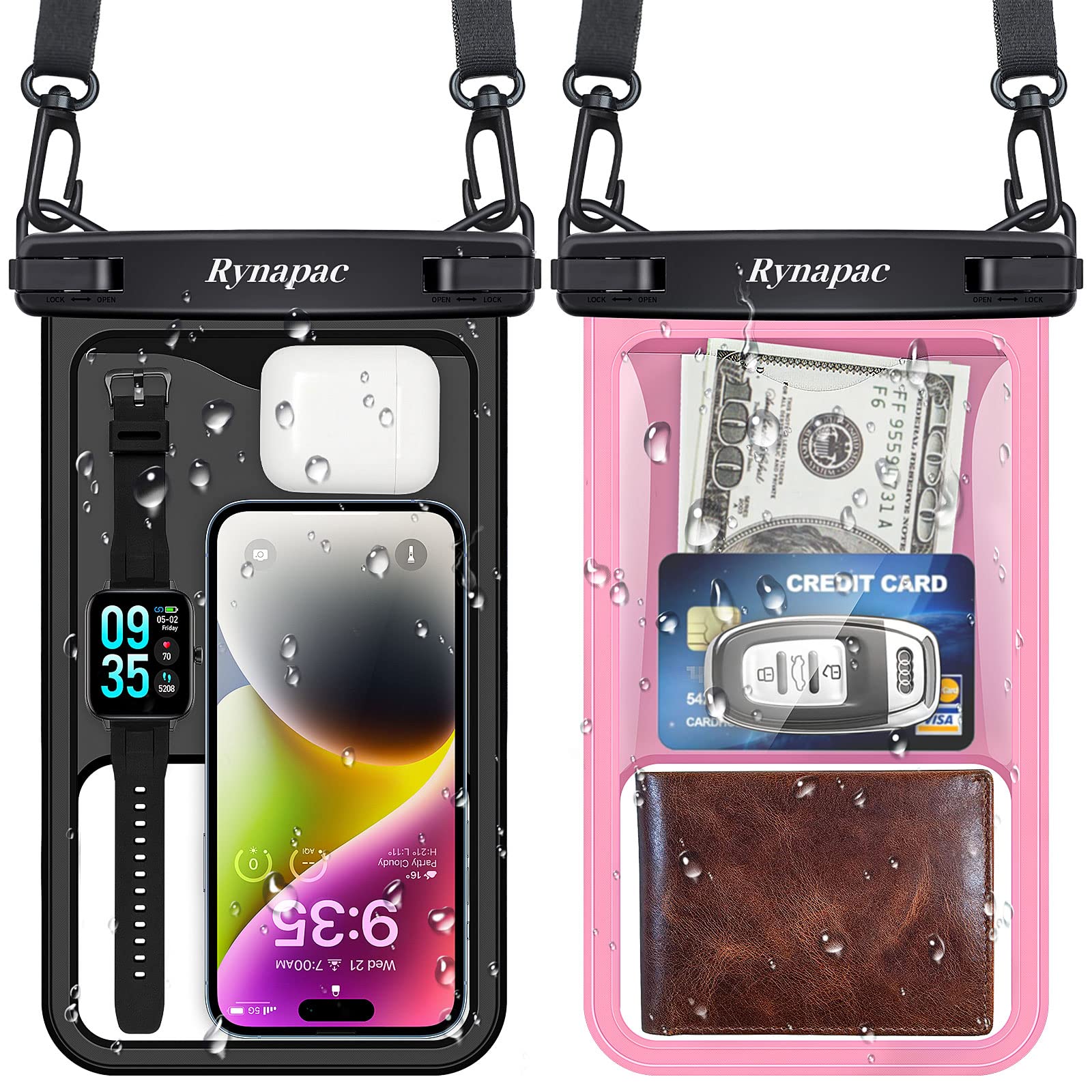 Photo 1 of [Up to 10"] Large Waterproof Phone Pouch Bag - 2 Pack IPX8 Waterproof Phone Case for iPhone 17 16 15 Pro Max Galaxy S26 S25 Ultra, Touchscreen & Underwater Photography, Beach Cruise Travel Essentials
