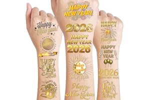 GENERIC Happy New Year 2026 Temporary Tattoos Stickers – 96PCS Gold New Year’s Eve Party Favors, Decorations, Countdown Celebration Supplies, Holiday Festival Accessories Gifts for Kids and Adults