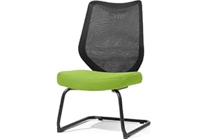 FYLICA Office Chairs No Wheels Conference Room Chair Breathable Mesh Upgraded Cushion and Sled Base, Mid Back Reception Chair No Armrests (1, Green)