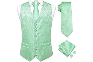 Dubulle Mens Suit Vest and Tie Set Paisley Floral Silk V-neck Waistcoats for Men with Necktie Wedding Tuxedo