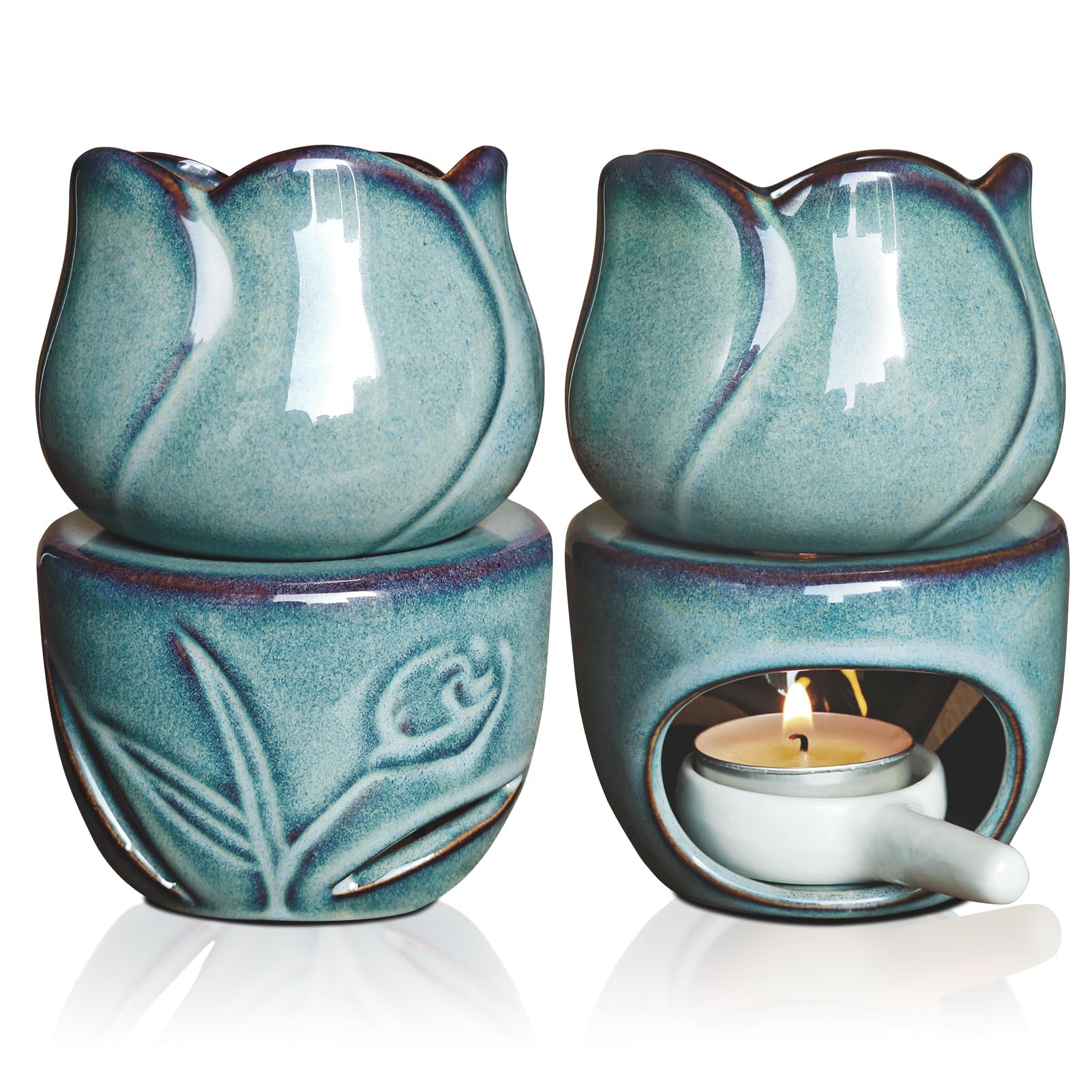 Fragrance Essential Oil Burner Tealight,Tea Light Candle Wax Warmer,Tealight Fragrance Oil Warmer (Set of 1,Lotus Shape)