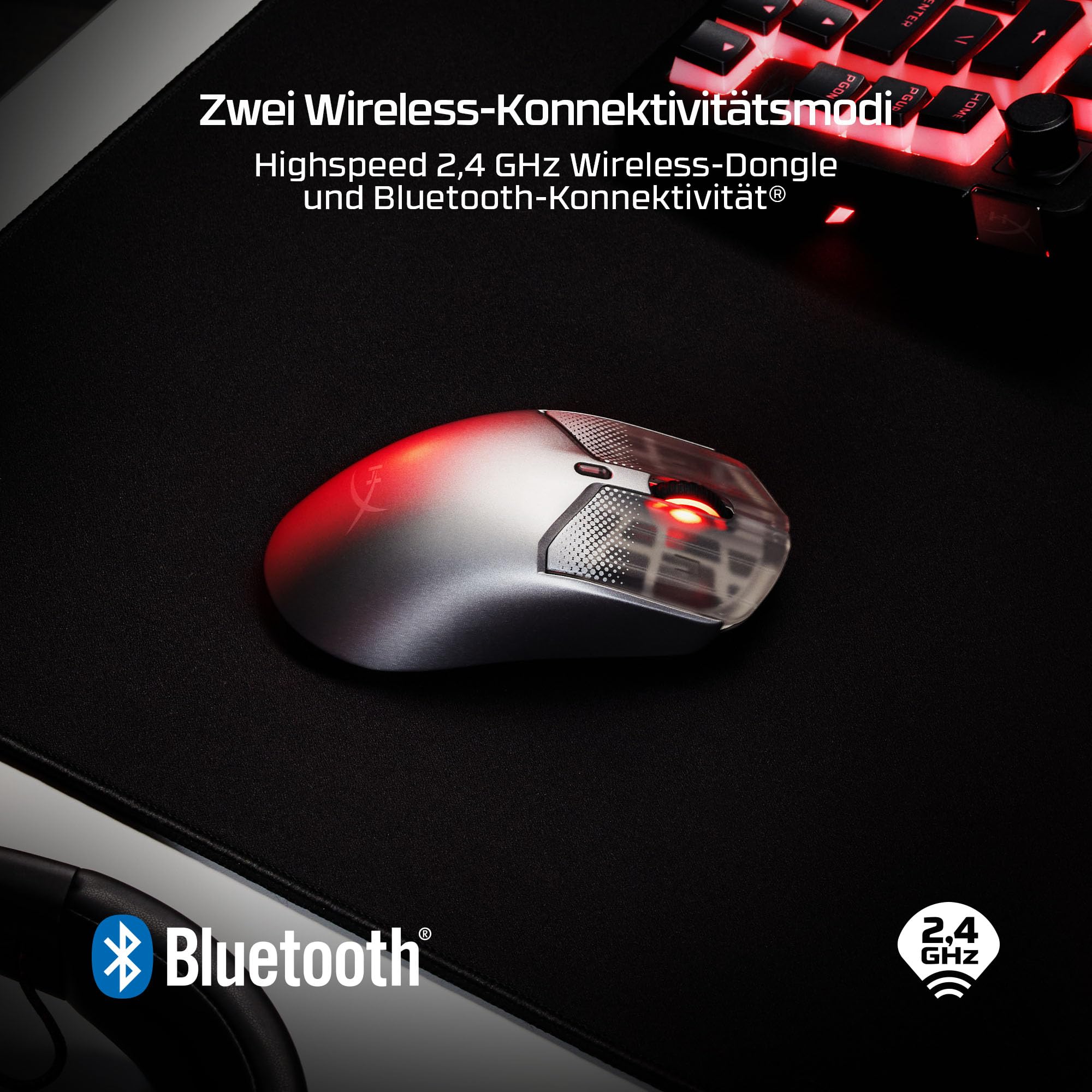 HyperX Pulsefire Haste 2 S Kabellose Gaming-Maus, Magnesiumgehäuse, Ultra-leicht, 64 g, Akku 120 h, Glass Skates, 26 K Sensor, Silber 5