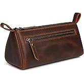 TheAntiq Leather Makeup Bag for Women – Genuine Leather Cosmetic Bag Travel, Handmade Zippered Makeup Pouch, Small Toiletry Bag, Shaving Kit & Stationery Organizer- Brown