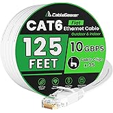 CableGeeker Cat 6 Flat Ethernet Cable 125ft, 10Gbps, White | 30AWG OFC, 550MHz, Snagless Gold-Plated RJ45, Flat Low-Profile Design For Walls And Baseboards, Router &amp; Gaming Use