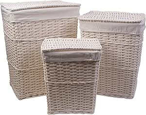3 CESTOS CON TAPA PARA ROPA DE MIMBRE color BLANCO, con cubiertas