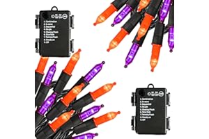 TW SHINE Battery Operated Halloween Lights, 2 Pack Total 100 LED 32 FT Orange and Purple Lights Outdoor, Waterproof Mini String Light with 8 Modes, Halloween Decorations for Indoor Patio Party Decor