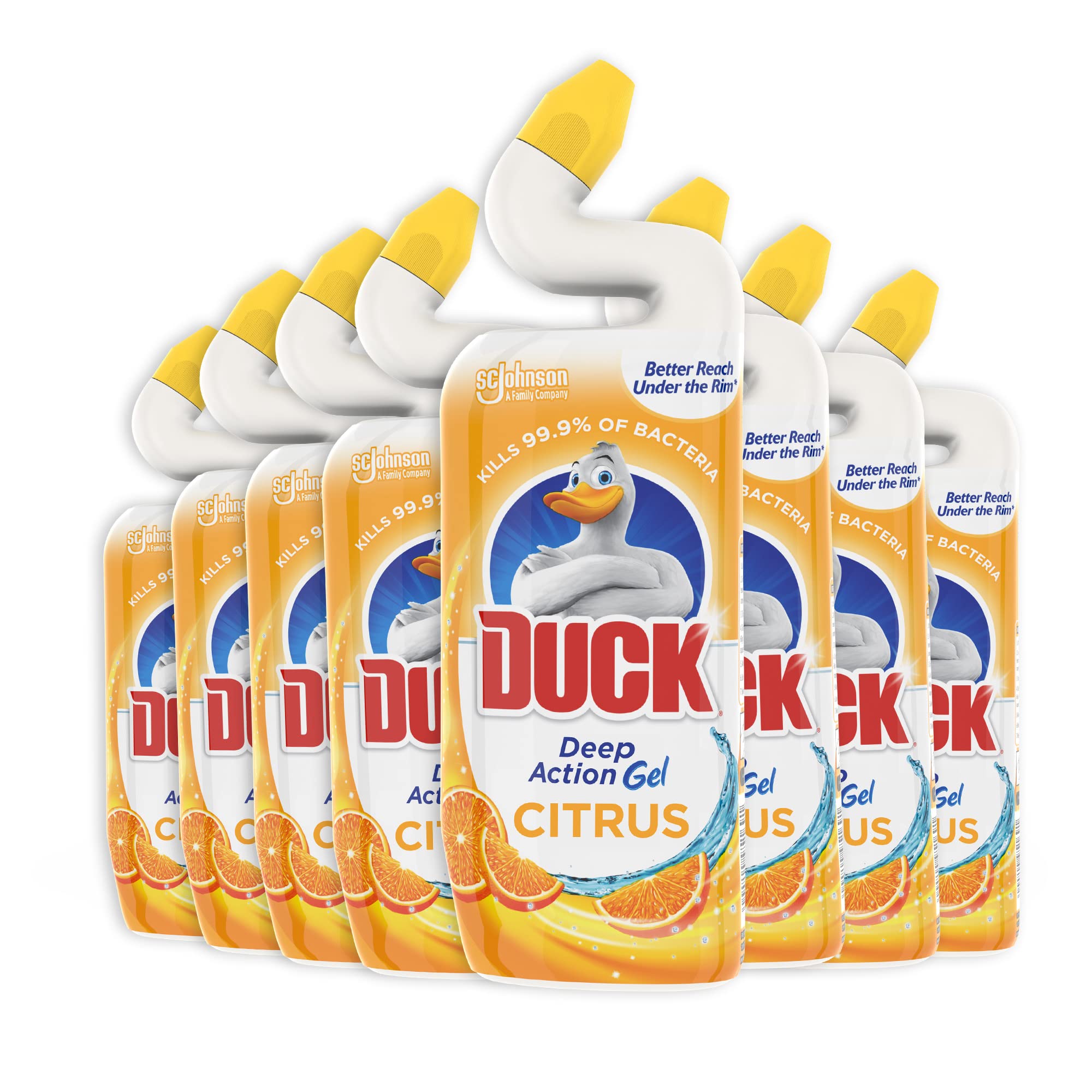 Duck Deep Action Gel Toilet Cleaner Liquid, Removes Limescale, Long Lasting Fragrance, Citrus, Pack of 8 (8 x 750ml)
