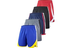 Liberty Imports 5 Pack Men's Quick Dry Athletic Shorts with Pockets Elastic Waist Activewear for Workout Gym Basketball