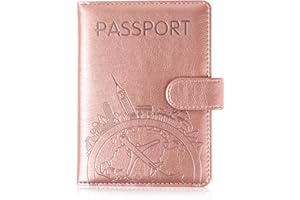 XMLINPER Passport Holder and Card Slot Combo RFID Blocking Leather Family Travel Passport Wallet Travel Accessories for Men Women US Passport Cover Protector (Travel pink)