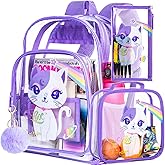 KLFVB 3PCS Clear Backpack for Girls and Boys, Kids See Through Backpacks Stadium Approved, Transparent Bookbag for Elementary