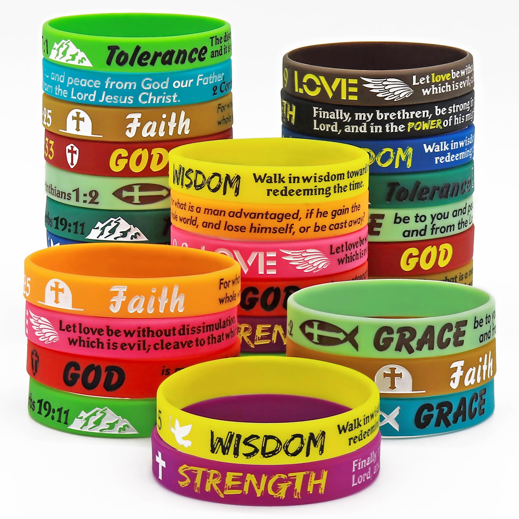 NAHRMY 28 pcs Faith Bible Verses Rubber Bracelets, Christian Religious Silicone Wristbands Inspirational Rubber Bracelet for Men Women Teenage Party Favors Church Gifts