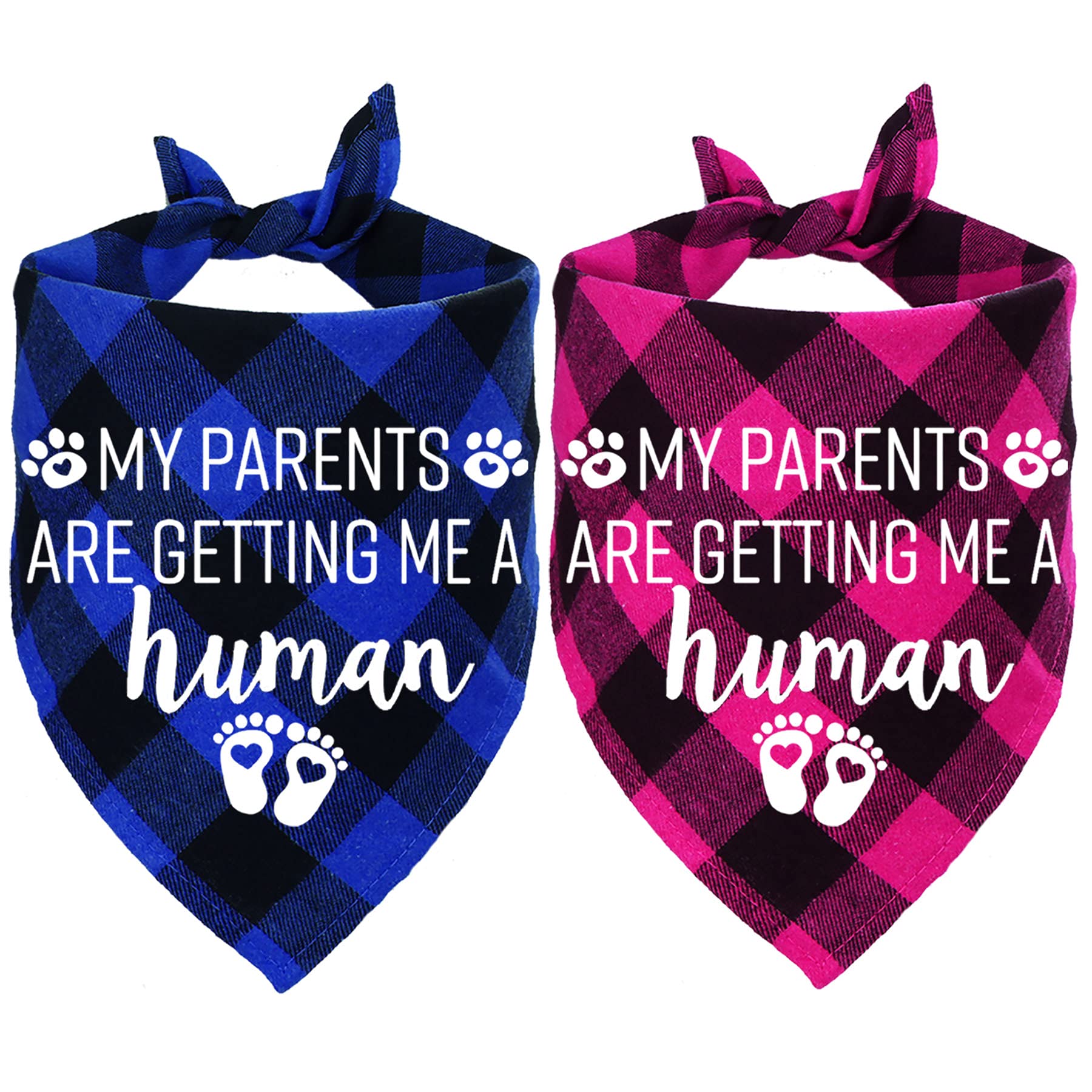 STMK My Parents are Getting Me A Human Plaid Dog Bandana, Pregnancy Announcement Plaid Dogs Bandanas, Baby Announcement Dogs Bandanas Gender Reveal Photo Prop for Dog Puppy (Blue & Pink)