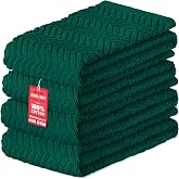 DecorRack 100% Cotton Kitchen Towels 15x25 in, Dark Green Set (Pack of 4)