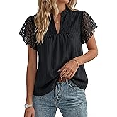 GRACE KARIN Womens Summer Tops Dressy Casual,Lace Ruffle Short Sleeve Shirts V Neck Cotton Blouses Flowy,Boho Clothing Trendy