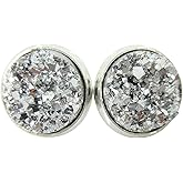 Summerfield Collection Silver-tone Metallic Faux Druzy Stone Stud Earrings 12mm