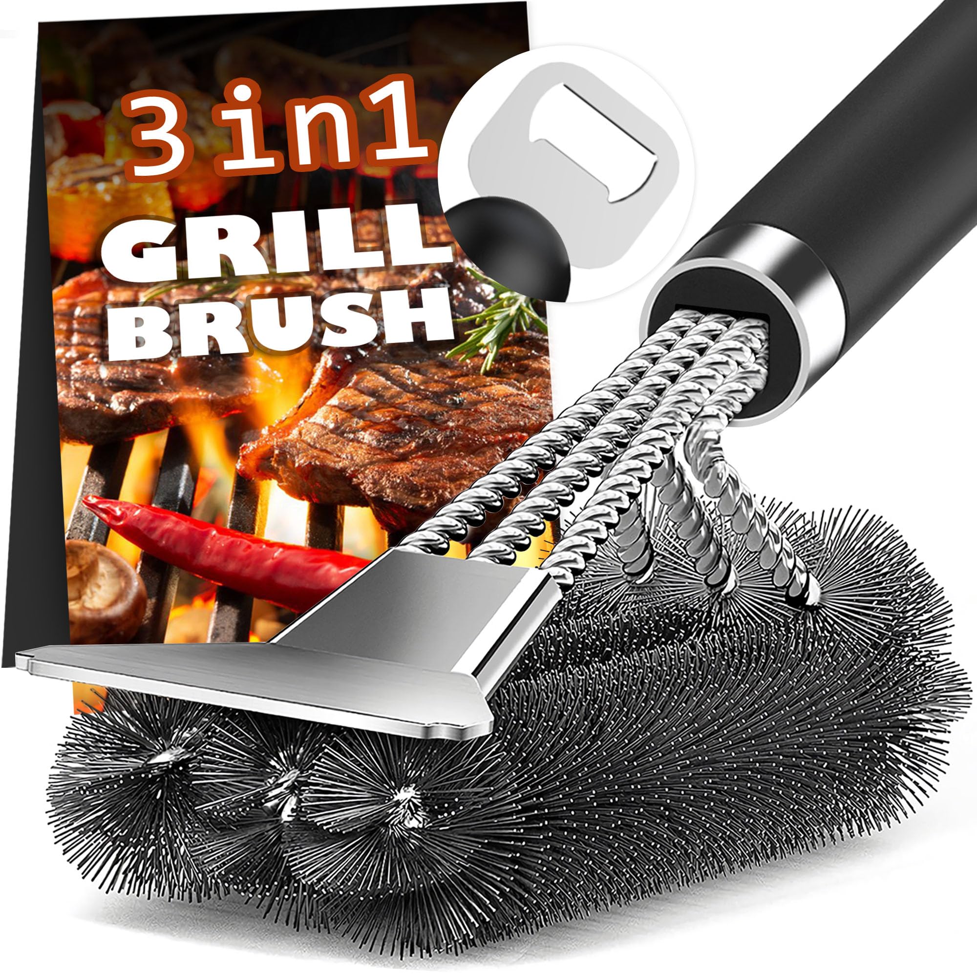 Photo 1 of Grill Brush and Scraper-18 Adjustable Handle Safe BBQ Grill Brush for Outdoor Grill-Deep Grill Clearning Brush wih Bottle Operner Extra Strong BBQ Cleaner Accessories for Gas/Charcoal Grilling Grates