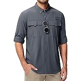MAGCOMSEN Men's Sun Protection Fishing Shirts UPF 50+ UV Quick Dry Long Sleeve Button Down Shirts Safari Hiking Travel