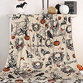 JarThenaAMCS Halloween Fuzzy Blanket Retro Gothic Crow Skull Pumpkin Throw Blanket Soft Cozy Flannel Blankets for Home Bed Sofa Couch Chair, 50 x 60 Inch