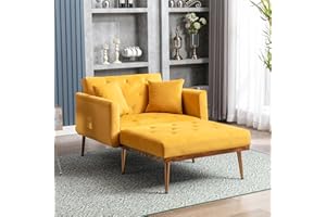 SULOPS 40.94'' Wide Modern Accent Chair with 3 Angles Adjustable Backrest+2-Pillow, Tufted Upholstered Chaise Lounge Chair, Recliner Armchair & Ottoman Set for Living Room, Bedroom (Velvet Mango)