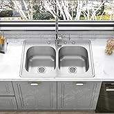 Sinber MT3322D-OL 33" x 22" x 9" Drop In Double Bowl Kitchen Sink with 18 Gauge 304 Stainless Steel Satin Finish (Sink Only)