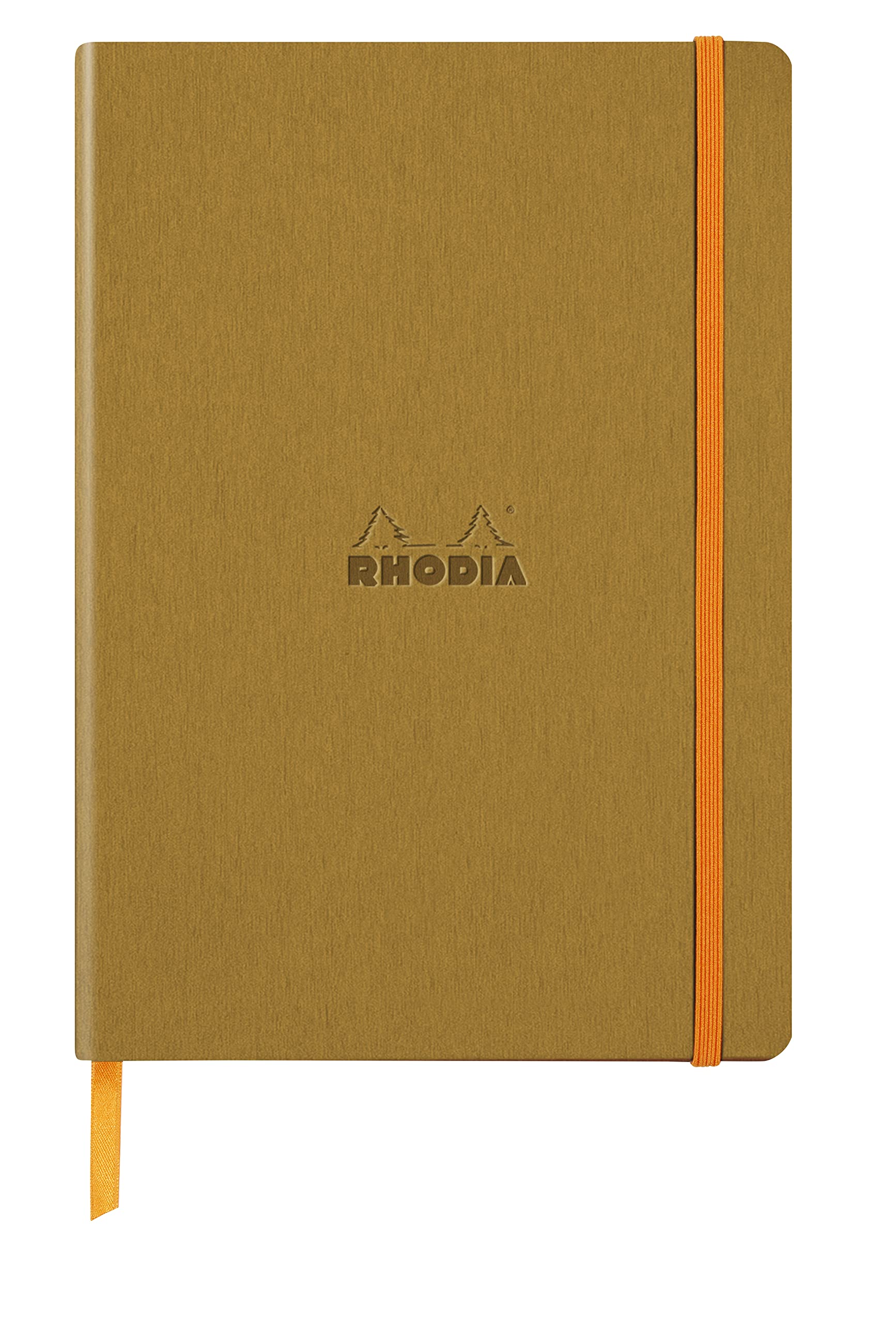RHODIA 117476C - Gold Soft Notebook - A5 - Dot Dot - 160 pages - Ivory Clairefontaine Paper 90 g/m - Bookmark, Elastic Closure - Faux Leather Cover - Rhodiarama Collection