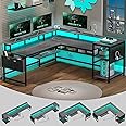 SEDETA L Shaped Gaming Desk, Convertible 96" Home Office Desk or Corner Desk, L Shaped Table with Power Outlets & LED Strip, Monitor Stand, Keyboard Tray, Pegboard and Storage Shelves, Grey
