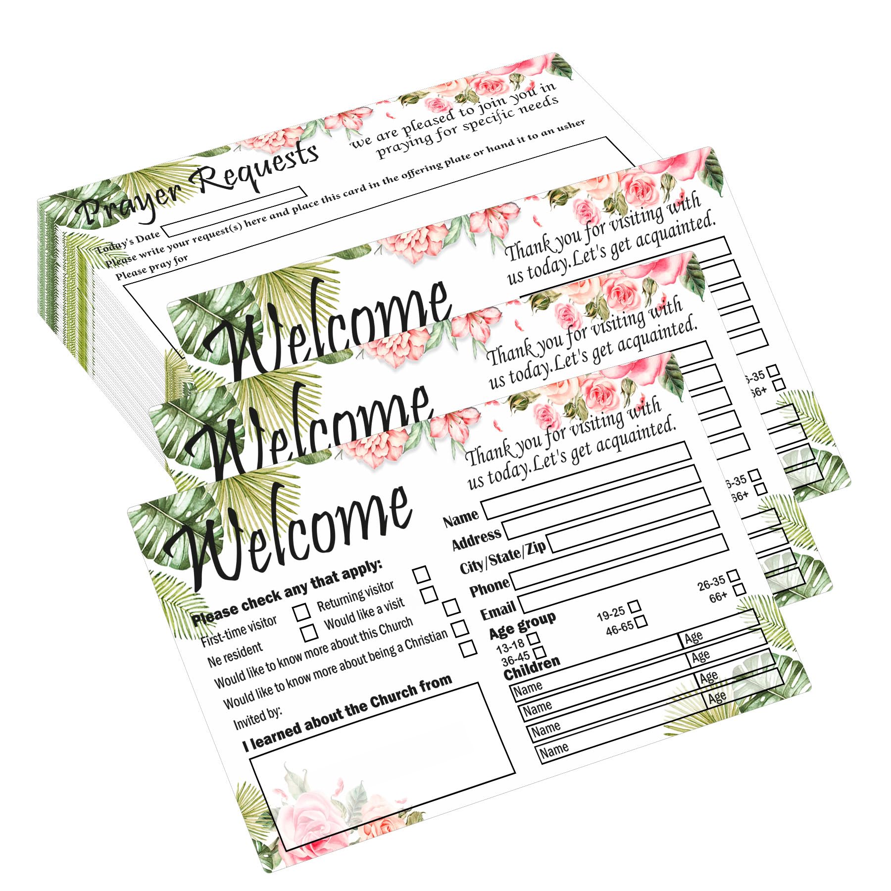Photo 1 of Trendsslabels Church Visitor Cards Eucalyptus Church Welcome Postcard 5 x 7Inch - Prayer Request Visitors and Prayer Request Note Church Connection Cards for Business Greeting Praying 50 Pcs
