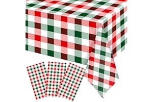 Ganeen 3 Pcs Christmas Buffalo Plaid Tablecloths Disposable Plastic Red and Green Checkered Table Cloths Waterproof Rectangle for Winter Christmas New Year Holiday Party Decor, 54 x 108 Inch