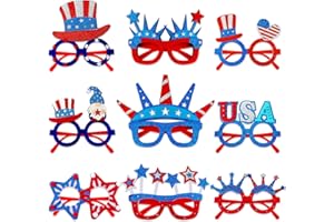 Brimekichio 4th of July Glasses 9 Pcs, Party in the USA Patriotic Glasses 4th of July Gifts Party Favors Decorations Memorial Day Accessories
