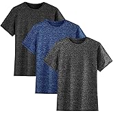 3 Pack Boys Kids Teens T Shirts Quick Dry Short Sleeve Moisture Wicking Tee Shirts Athletic Tops (Age 5-18Y)