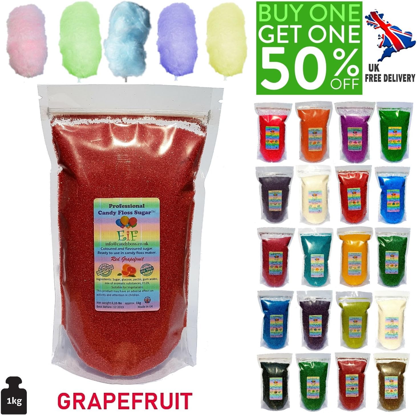 Candy Floss Cotton Sugar EiF Red Grapefruit 1 KG - Ready to Use in Your Machine