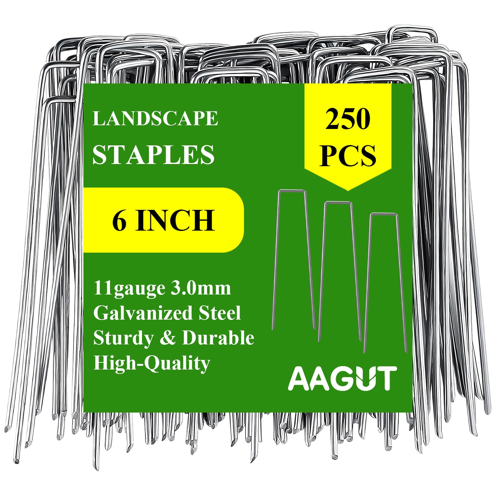 OK5STAR AAGUT Garden Pegs Staples Landscape Galvanized Sod Stakes, 250 Pack 6 Inch 11 Gauge Steel Lawn U Pins - Securing Ground Cover, Weed Barrier Fabric Soaker Hose, Irrigation Tubing Dripper