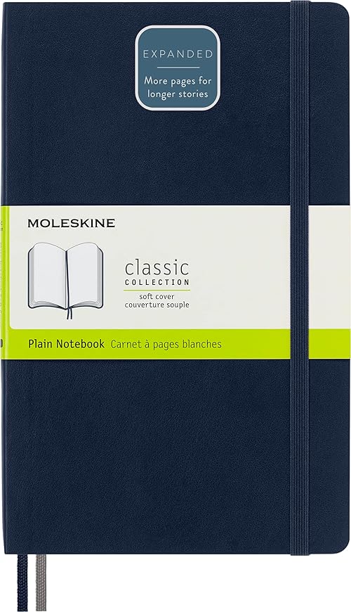 Moleskine Classic Expanded Notebook, Soft Cover, Large (5" x 8.25") Plain/Blank, Sapphire Blue, 400 Pages