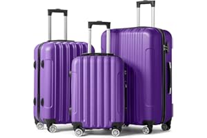 Karl home Luggage Set of 3 Hardside Carry on Suitcase Sets with Spinner Wheels & TSA lock, Portable Lightweight ABS Luggages for Travel, Business - Purple (20/24/28)