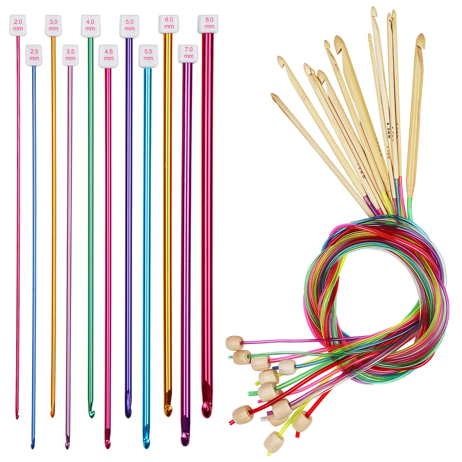 Aeelike Tunisian Crochet Set, Include 11PCS Aluminium Tunisian Crochet Hooks Set Metal, 12PCS Bamboo Tunisian Crochet Hooks Set with Cable, Extra Long Afghan Tunisian Crochet Hook for Blankets