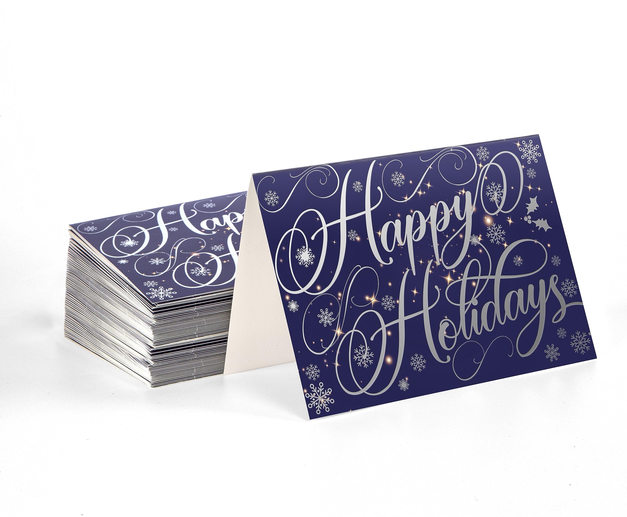 Better Office Products 50 Pack Happy Holidays Cards with Silver Foil Accents, 5