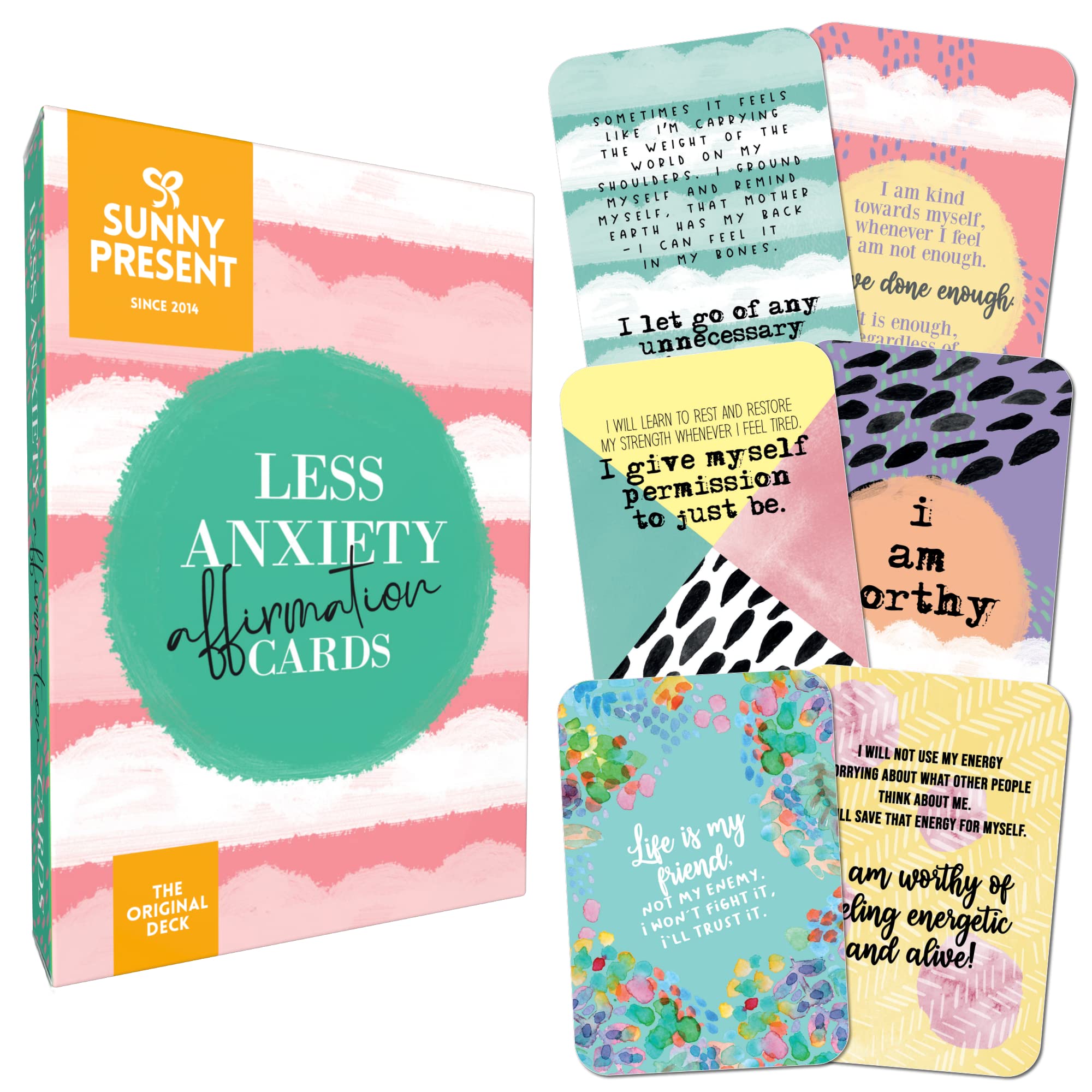 Less Anxiety Affirmation Cards - 45 Beautifully Illustrated Self Care Cards to Help Alleviate Feelings of Anxiety and Stress - Thoughtful Affirmations to Encourage Empowerment and Inner Strength