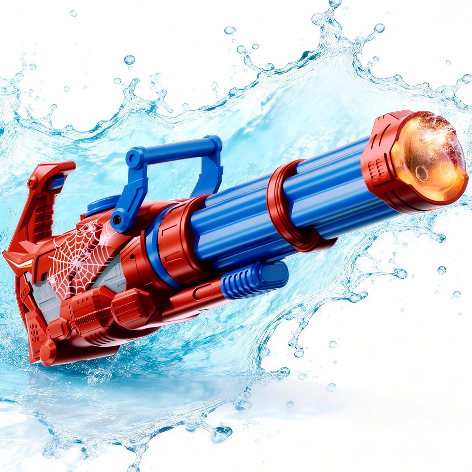 BLmukce Gatling Electric Water Gun, Automatic Squirt Gun with Light and Sound Effects, One-Click Absorption, Pistol for Outdoor Summer Battles for Kids Age 3+ & Adults (Spider)