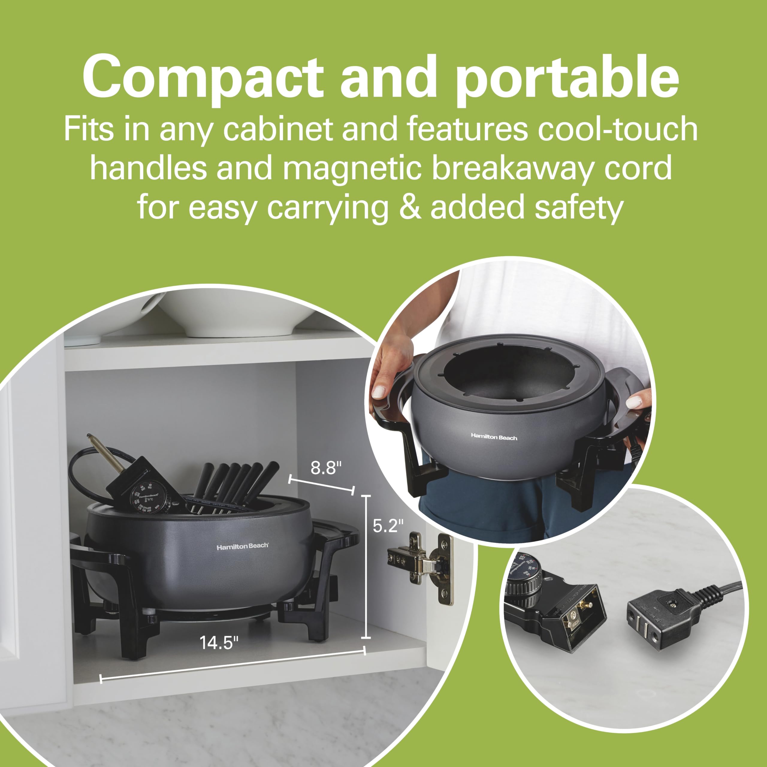 Hamilton Beach 12 Cup Electric Fondue Pot Set with Temperature Control, 6-Color Coded Forks, for Cheese, Chocolate, Hot Oil, Broth, 3 Quart PFAS-Free Nonstick Interior, Gray (86202)