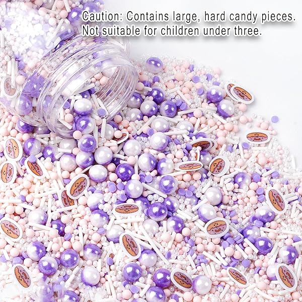 CAKE SPRINKLES, MIXED PEARL EDIBLE SUGAR PURPLE SPRINKLES FOR CUPCAKES, COOKIE, CONFETTI DECORATION, WITH DONUTS WAFER PAPERS, 4.4OZ