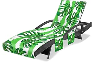 Ruikyhom Lounge Chair Towel Cover, Chaise Lounge Cover, Beach Chair Covers with 3 Pockets for Pool Sunbathing Beach Garden Courtyard Outdoor Trips, 85 x30 in, Green Leaves