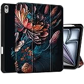 MEEgoodo Case for iPad Air 13 inch 2025 2024 (M3/M2), Tablet Cases with Trifold Stand + Pencil Holder + Auto Wake/Sleep + Soft TPU Back Cover, Bunch Flowers